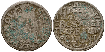 Польша, Эльбинг трояк (3 гроша) 1622 Сигизмунд III Ваза (1587-1632), Монетный двор Краков, герб "Сас" - управляющий монетного двора Миколай Данилович в 1616-1624 Iger K.22.1.a, KM 31 серебро 4160-311