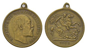 Великобритания игровой жетон "1/2 соверена" 1909 диаметр 19 мм, вес 1,9 гр латунь 4623-1048