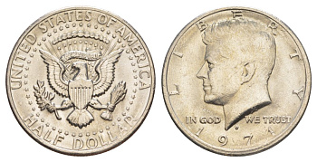 США 1/2 доллара (50 центов) 1971 D, Джон Кеннеди KM 202b медь плакированная медно-никелем aUNC 109-532