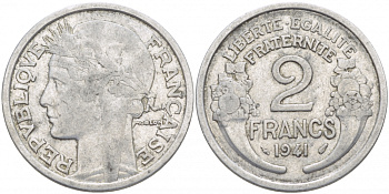 ФРАНЦИЯ 2 ФРАНКА 1941 KM 886а.1 алюминий 4402-942