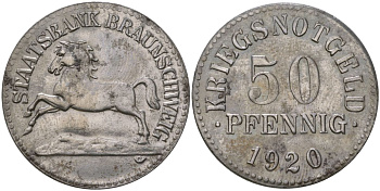 Брауншвейг 50 пфенингов 1920 Funck 56.7, Men05 3477.1, Men18 4416.1 железо 4163-1034
