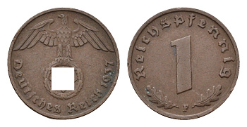 Германия 1 рейхспфенниг 1937 F KM 89, J. 361 бронза 4684-1139