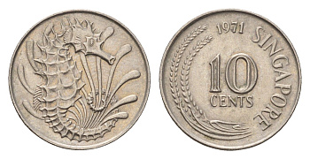 Сингапур 10 центов 1971 морской конек KM 3 медно-никель 4549-1044