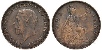 Великобритания 1 пенни 1934 Георг V (1910-1936) KM 838, Spink 4055 бронза 4123-1034