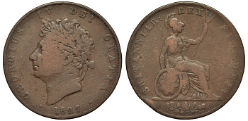 Великобритания 1/2 пенни 1827 Георг IV (1820-1830) KM 692, Spink 3824 медь 4557-844