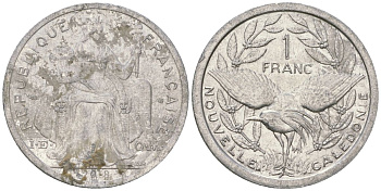 Французская Новая Каледония 1 франк 2018 птица кагу, (IEOM) KM 10, Schoen 10 алюминий 54-1417