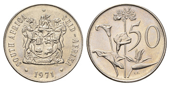 ЮАР 50 центов 1971 Зантедеския Эллиота (калла), герб KM 87 никель UNC 4671-1034