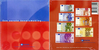 Нидерланды евронабор из 8 монет 1999-2001 официальный выпуск, в картонном буклете, с описанием биметалл UNC 2-5-1-38