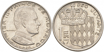 Монако 1 франк 1982 Ренье III (1949-2005) KM 140 никель 73-1311