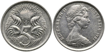 Австралия 5 центов 1981 Елизавета II (1952-2022), ехидна KM 64 медно-никель 4549-713