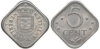 Нидерландские Антилы 5 центов 1978 Юлиана (1948-1980) KM 13 медно-никель 4610-827