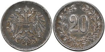 Австрия 20 геллеров 1917 KM 2826 железо 4575-413