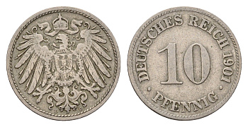 Германия 10 пфеннигов 1901 D, Вильгельм II (1888-1918) KM 12, J. 13 медно-никель 4636-836