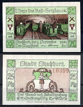Штасфурт (Пруссия, Саксония) 25 пфеннигов 1921 Mehl Grabowski 1256.2a-5/6 бумага UNC (пресс) 7556-65-3-1