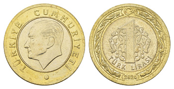 Турция 1 лира 2024 Кемаль Ататюрк KM?1575 биметалл UNC 4390-536