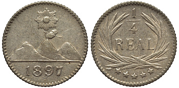 Гватемала 1/4 реала 1897 5 звезд, Испанское правление KM 162 серебро 4549-1152