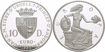 Андорра 10 динеров 1998 греческая принцесса Европа KM 150 серебро PROOF 1068-5-24