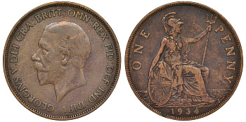 Великобритания 1 пенни 1934 Георг V (1910-1936) KM 838, Spink 4055 бронза 4123-1036