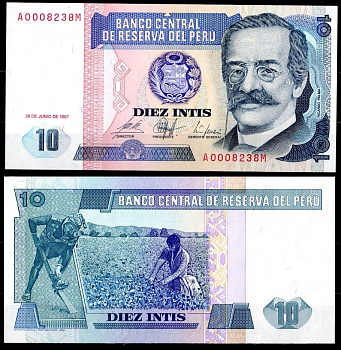 Перу 10 инти 1987 Pick 129 бумага UNC (пресс) 7204-53-2-2