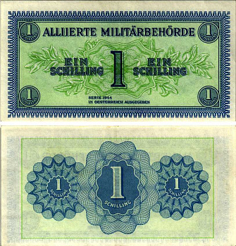 АВСТРИЯ 1 ШИЛЛИНГ 1944 ОККУПАЦИЯ СОЮЗНИКОВ, ВТОРАЯ МИРОВАЯ ВОЙНА Pick 103а бумага XF 7214-43-2-1
