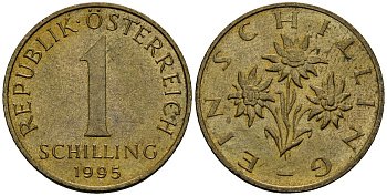 Австрия 1 шиллинг 1995 KM 2886 алюминиевая бронза 4135-231