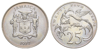 Ямайка 25 центов 1977 FM, тираж 1.709 экземпляра KM 56 медно-никель BU 1529-441