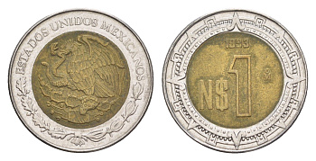 Мексика 1 песо 1993 Mo KM 550 биметалл 4644-833