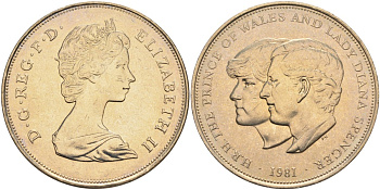 Великобритания 25 пенсов 1981 Королевская свадьба принца Чарльза и леди Дианы, Елизавета II (1952-2022) KM 925, Spink 4229 медно-никель UNC 3-4-11-49