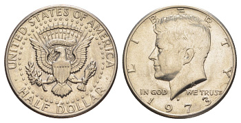 США 1/2 доллара (50 центов) 1973 Джон Кеннеди KM 202b медь плакированная медно-никелем aUNC 4517-1241