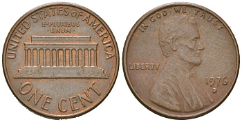 США 1 цент 1976 D, Авраам Линкольн KM 201 медь цинк 220-938