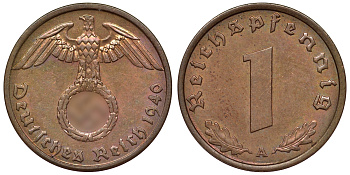 Германия 1 рейхспфенниг 1940 A KM 89, J. 361 бронза 71-1027