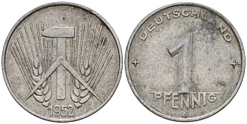 ГДР 1 пфенниг 1952 A KM 5 алюминий 192-1026