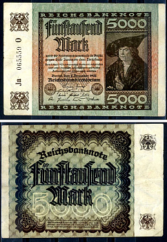 Германия 5000 марок 1922 2 декабря 1922, водяной знак E, серия O, буква Ja Pick 81 a бумага 8589-13-3-1