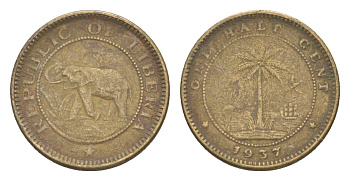 Либерия 1/2 цента 1937 KM 10 латунь 4614-945