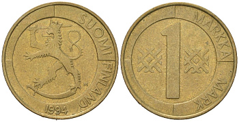 Финляндия 1 марка 1994 M KM 76 алюминиевая бронза 92-113