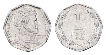 Чили 1 песо 1992 KM 231 алюминий UNC 4689-154