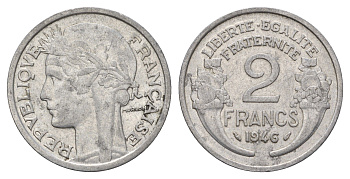 Франция 2 франка 1946 KM 886a.1, Le Franc 269.8 алюминий 4118-551