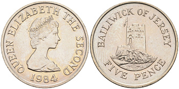 Джерси 5 пенсов 1984 башня Сеймур KM 56.1 медно-никель UNC 4582-255