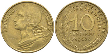ФРАНЦИЯ 10 САНТИМОВ 1962 ТИП MARIANNE KM 929, LE FRANC 144.2 медь алюминий никель 116-413
