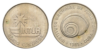 Куба 5 сентаво 1981 туристические деньги, INTUR KM 411 медно-никель UNC 4668-834