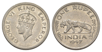 Британская Индия 1 рупия 1947 (Ромб) - Бомбей, Георг VI (1936-1952) KM 559 никель 650-1013