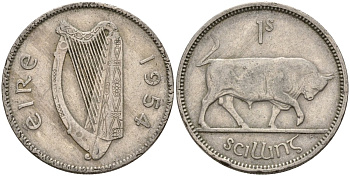 Ирландия 1 шиллинг 1954 бык KM 14a медно-никель 4146-513