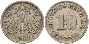 Германия 10 пфеннигов 1912 D J. 13,  KM 12 медно-никель    4603-733