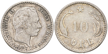 Дания 10 эре 1897 Кристиан IX (1863-1906) KM 795 серебро 4621-1016