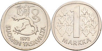 ФИНЛЯНДИЯ 1 МАРКА 1972 S KM 49a медно-никель 4563-514