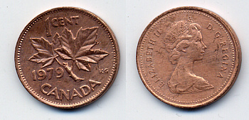 Канада 1 цент 1979 Елизавета II (1952-2022), кленовый лист KM 59.2 бронза 54-2434