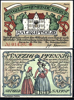 Затруп в Ангелне (Пруссия, Шлезвиг-Гольштейн) 50 пфеннигов 1921 Mehl Grabowski 1169.1a бумага UNC (пресс) 7556-66-1-1