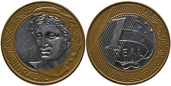 Бразилия 1 реал 2002 KM 652a, Schon 160a биметалл 4523-332