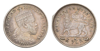 Эфиопия 1 герш 1903 EE 1895, Менелик II KM 12 серебро 1520-1544