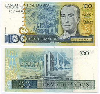 БРАЗИЛИЯ 100 КРУЗАДО 1987 ПОДПИСЬ 25, ЖУСЕЛИНУ КУБИЧЕК Pick 211c бумага UNC (ПРЕСС) 7148-3-3-1